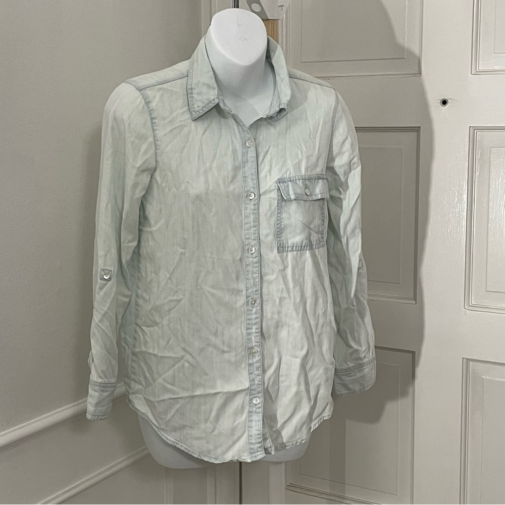 Soft Joie Long Sleeve Button Up Lyocell Blouse Light Blue Women’s XXS